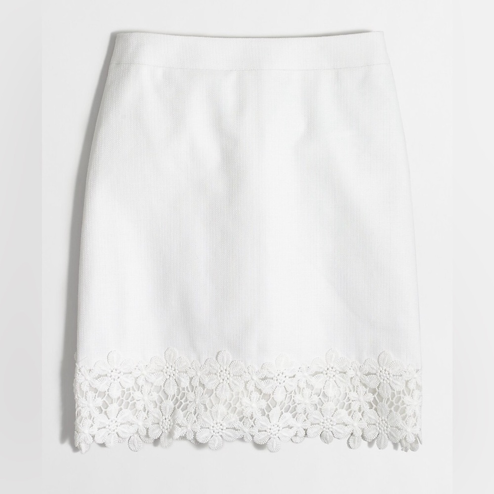 Jcrew Lace-trim Mini Skirt For Women White Cotton Size 4 Preppy Summer